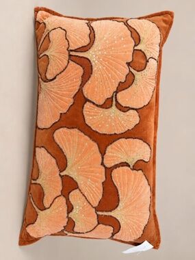 NWT Papyrus Orange Leaf Beaded Decorative Throw Pillow Gingko